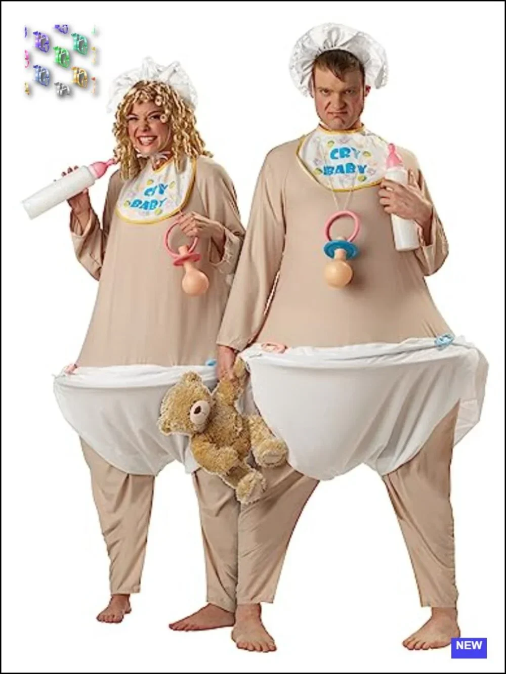 Adult Onesie Costume with Attached Bib Diaper Bonnet Polyester